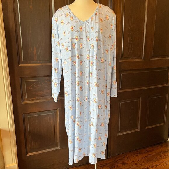 Disney 3X (22W/24W) Winnie the Pooh Long Sleeve Nightgown Light Blue V-Neck - Picture 1 of 9